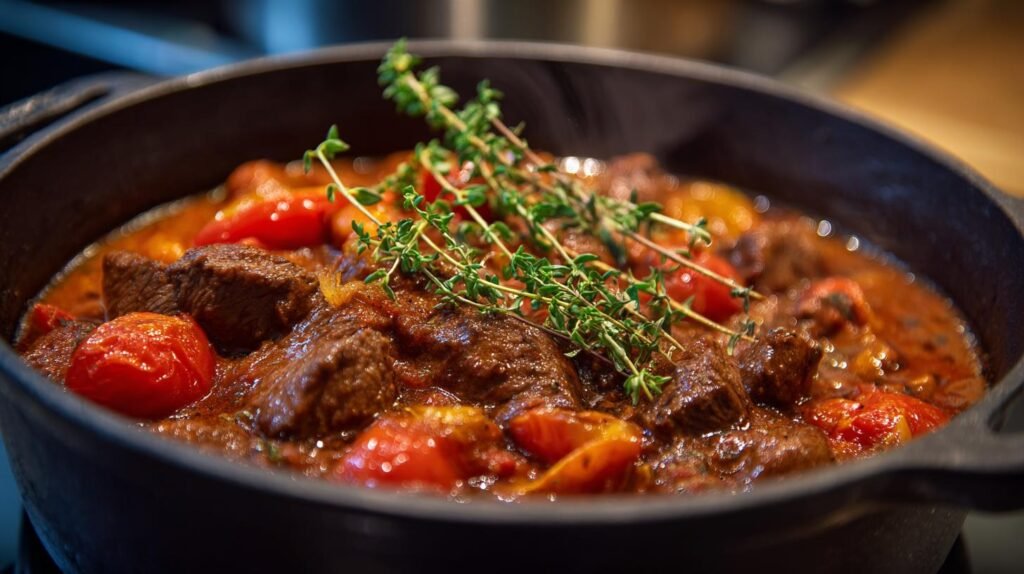 Hovězí ragú s rajčaty, pomalé vaření plné chuti