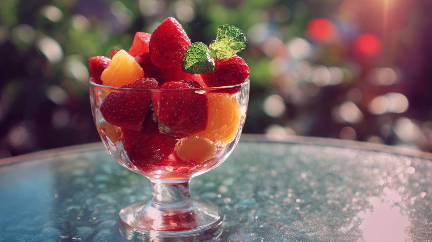 Ovocný pohár s jahodami, lehký dezert pro horké dny