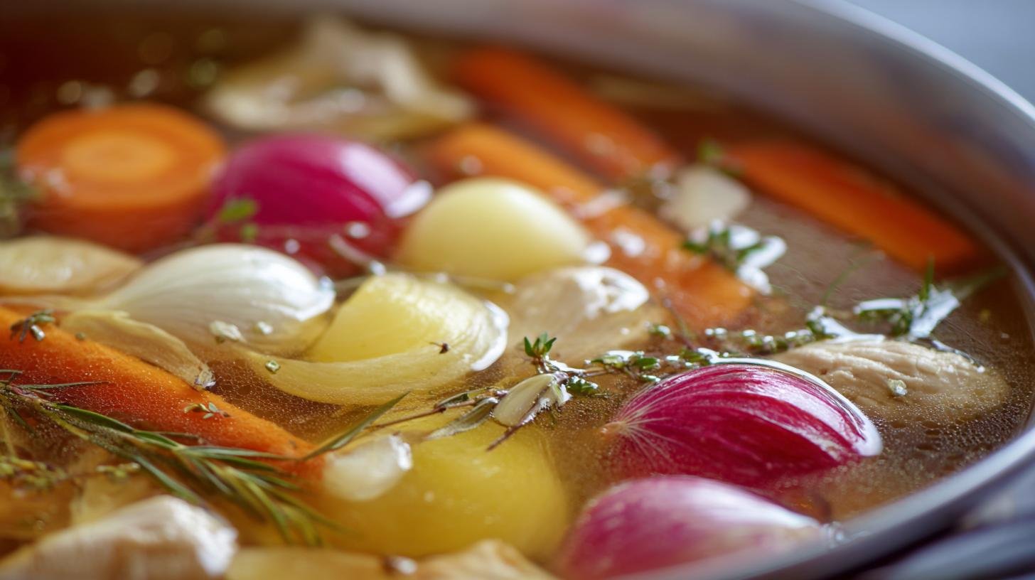 Kuřecí vývar s kořenovou zeleninou, čirý bez zákalu. Co potřebujete — ingredience a nástroje