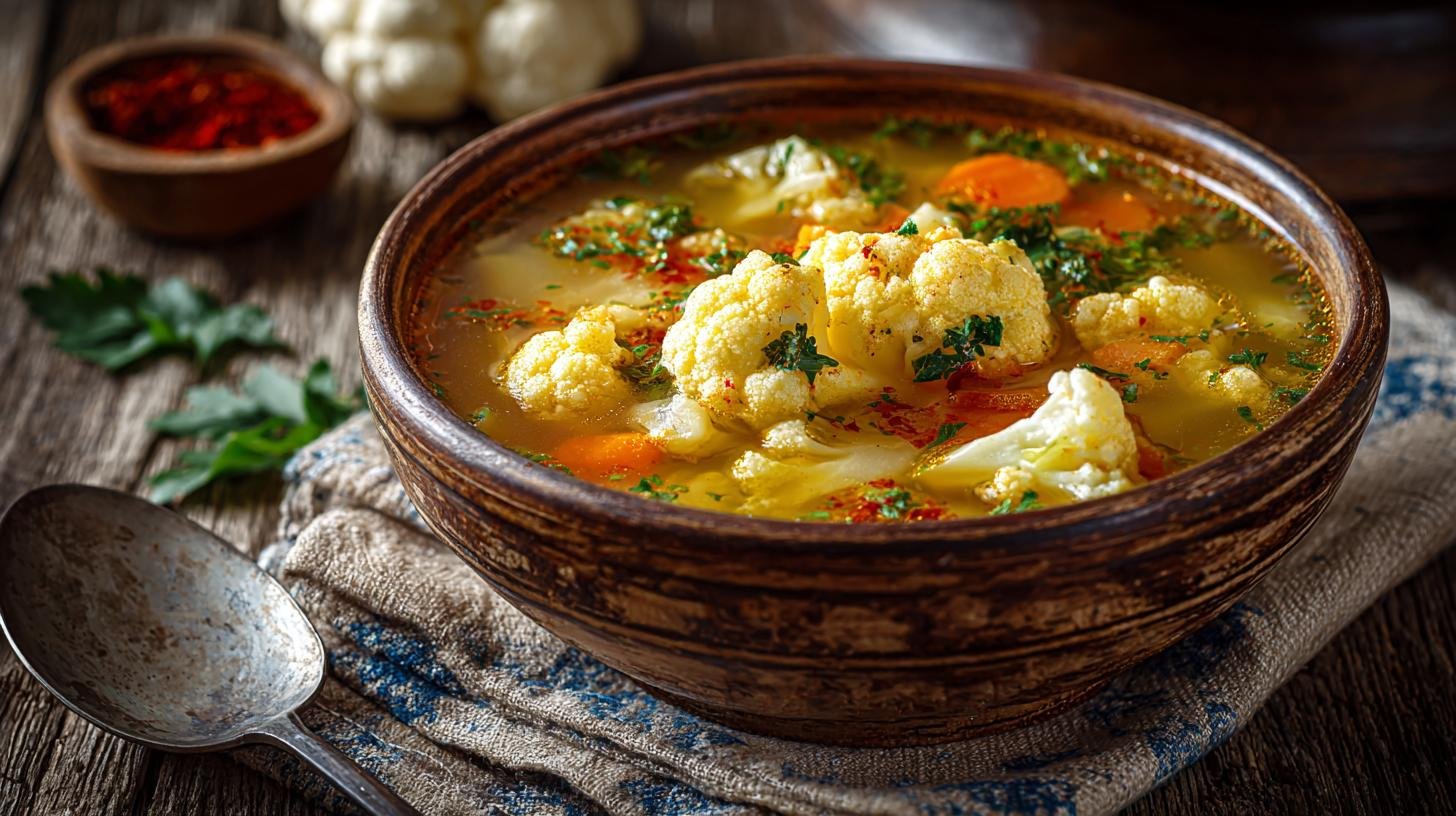 Zeleninová polévka s květákem, lehká pro každý den