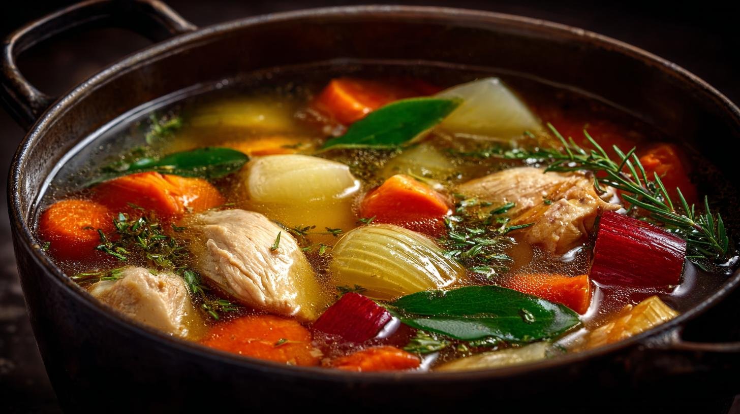 Kuřecí vývar s kořenovou zeleninou, čirý bez zákalu