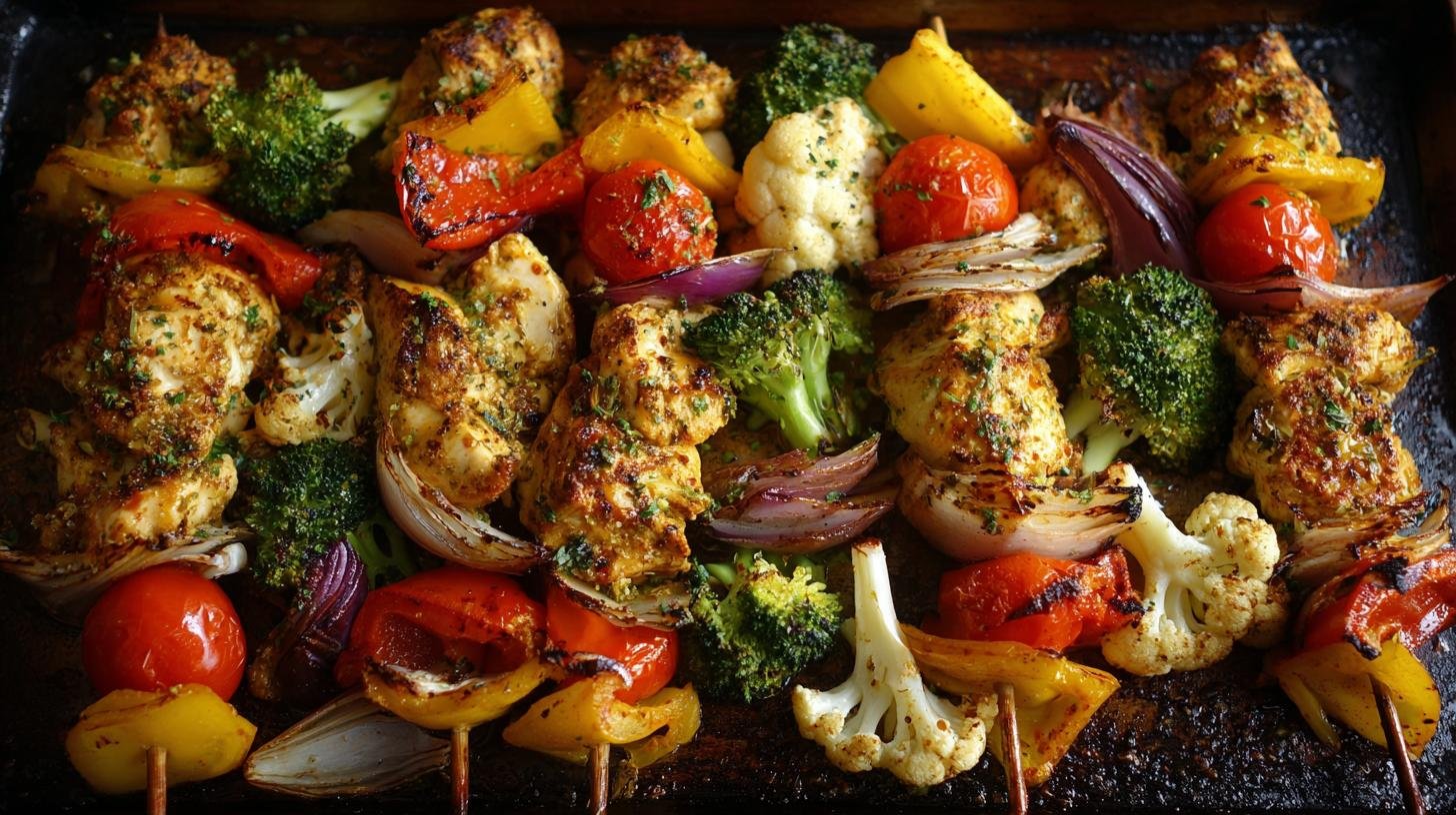 Kuřecí špízy se zeleninou, rychlá večeře z plechu